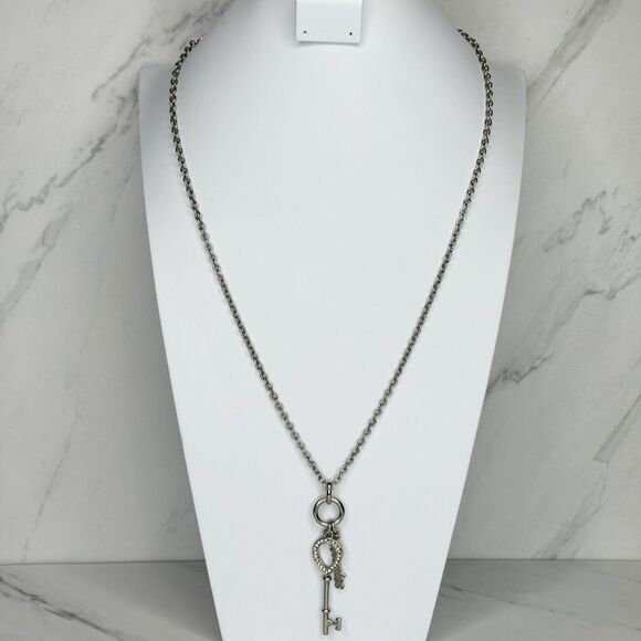 Chicos Silver Tone Chain Link Key Miracles Rhinestone Pendant Necklace ✨ - Picture 1 of 8